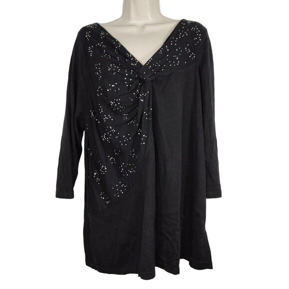 Lane Bryant Sweaters - Lane Bryant Black Rhinestone Studded Knit Top Sweater Women Size 18 20 3/4 Slv